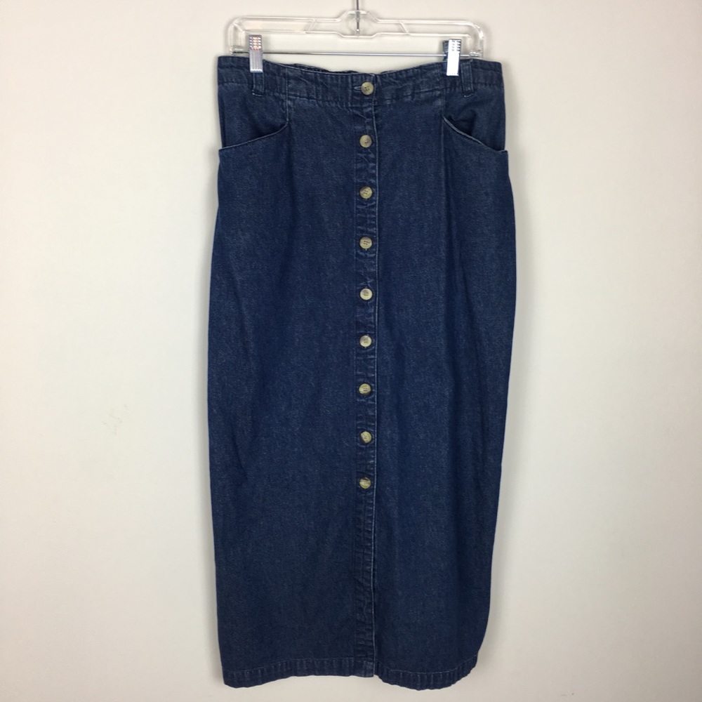 Vintage Denim Button Maxi Skirt Size 14